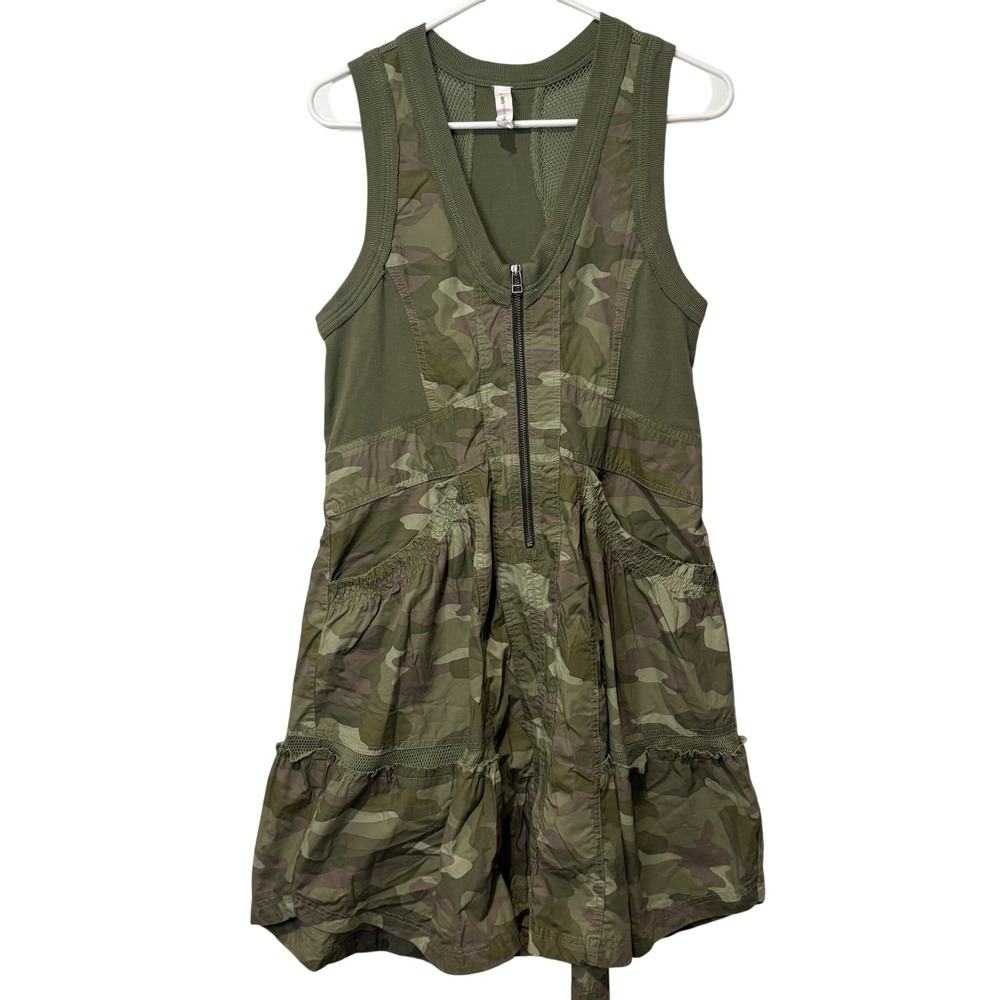 Daily Practice Anthropologie Trek Utility Dress Womens XS Green Camo Zip Mesh